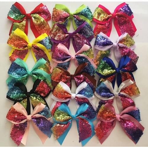 5 inch Grosgrain Ribbon Hair Bows Baby Girls Boutique Sequin Bows Without Clips Toddler Fabric Bows For Hair 16pcs/lot