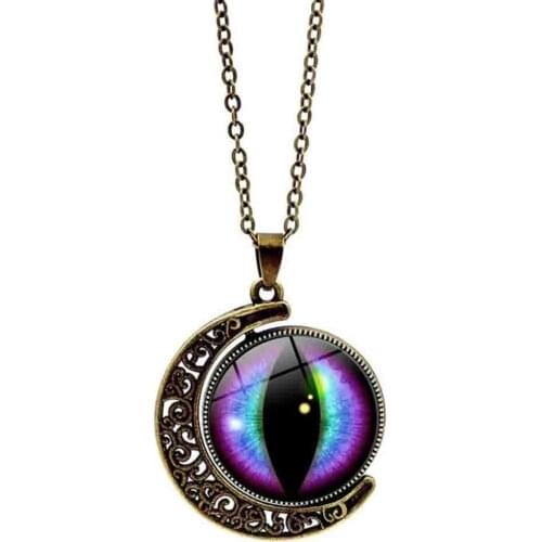 Unisex Multicolor Rotation Dragon Eye Moon Pendant Chain Necklace Jewelry Gift Simple chain metal circle short necklace
