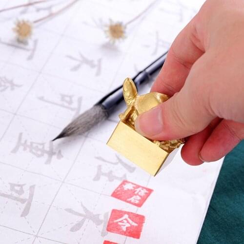 Pure Brass Name Seals Cute Rhino Turtle Elephant Engraved Customized Private Name Stamps Square Metal Sealing Calligraphy Chop