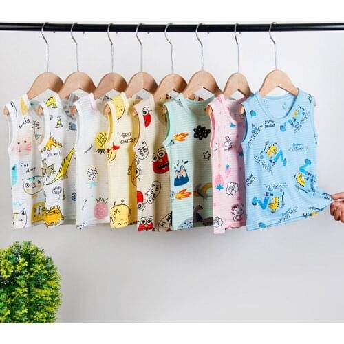 Children Tank Top Summer Tops Sleeveless Vest Cartoon Breathable 100% Cotton Clothes for Boys Girls Kids Tee T-shirt Clothing