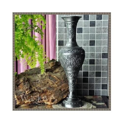 H37cm European Large Retro Engraved Metal Tabletop Vases Home Decorative Vase For Artificial Flower HP008