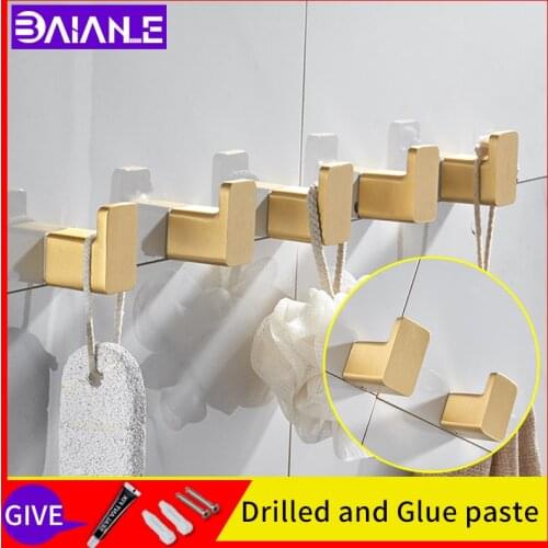 Bedroom coat hook single hanger wall mount screw free installation gold square bathroom towel rack robe hooks