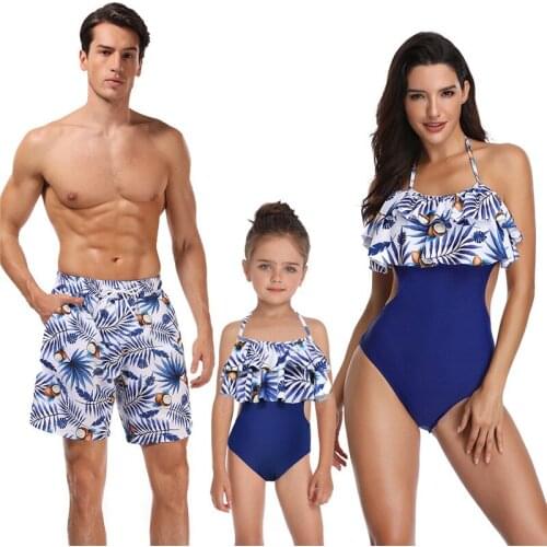 Swimsuits Blue Family Look Father Son Mom And Daugher Sexy Bikini Bathing Swimwear Summer Clothes