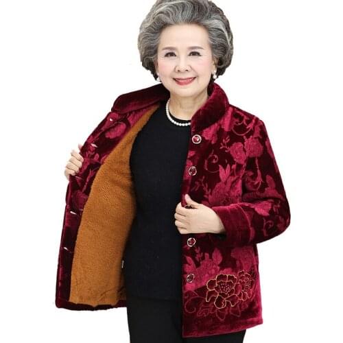 Winter Parker Women New Print Cotton Grandma Clothes Plus Velvet Warm Cotton Jacket Plus Size 5XL Women Basic Jacket Winter Coat