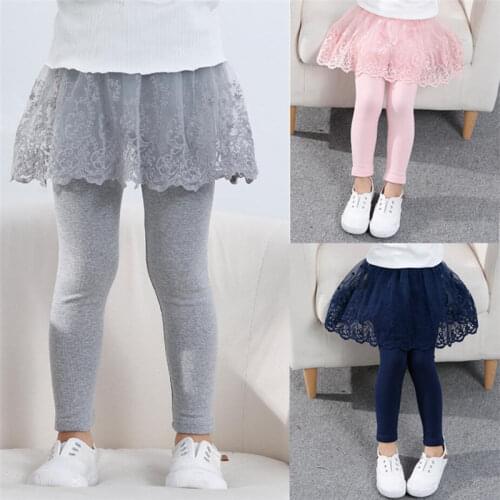 2021 Cotton Baby Girls Leggings Lace Princess Skirt-pants Spring Autumn Children Slim Skirt Trousers for 2-7 Years Kids Clothes