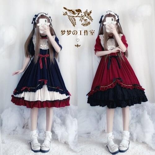 Lolita Summer New Lilian Japanese Lolita Small High Waist Short Sleeve Dress kawaii clothing fairy kei lolita dress