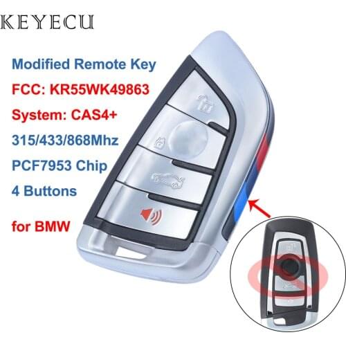 Keyecu Modified Remote Key 4 Button 315/433/868MHz PCF7953 Chip for BMW 1 2 3 4 5 6 7 Series X1 X3 F Chassis CAS4+ FEM 2011-2017