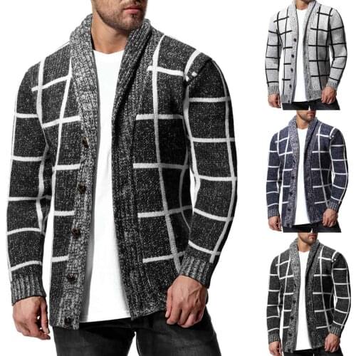 Men Clothing Splicing Warm Coat Mens Winter Knitted Sweater Jacket Long-Sleeved Lapel Overcoat Single-Breasted Outerwear Tops
