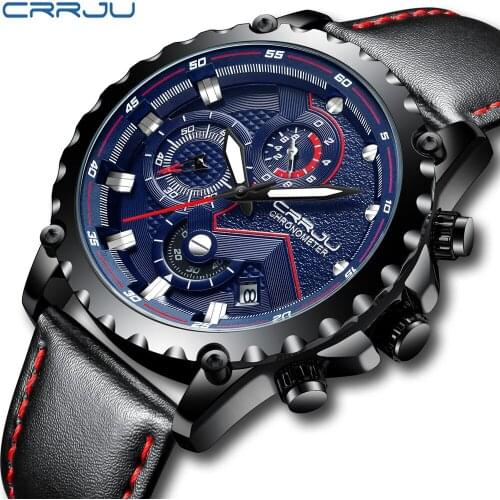 2019 Fashion Sports Men Watch CRRJU Relogio Masculino Clock Mens Watch Top Brand Luxury Military Leather Waterproof Watch Men