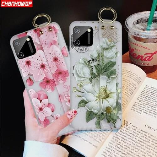 Flowers Wrist Strap Soft Case For OPPO Realme 7i 7 Pro C15 C12 C11 C2 C1 X X2 Reno 2 3 Pro A53 A5 A5S A52 A92 A9 2020 TPU Cover
