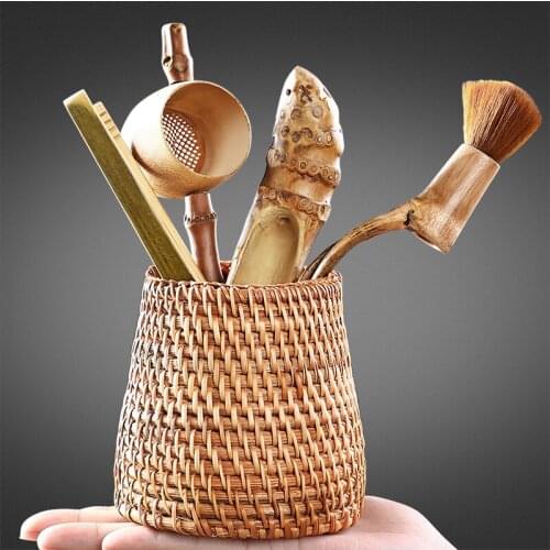 Natural Bamboo Tea Accessories Set For Home Hotel Teahouse Office handmade Brush Clip Teaspoon Cannister ChaZe Tube-shaped Tofu