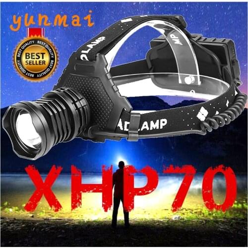 Yunmai 2020 XHP70 Led headlamp Headlight most powerful 32W 8000lm head lamp zoom power bank 7800mAh 18650 battery for camping