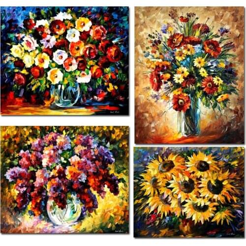 Wall art floral paintings on canvas sunflowers rose modern impressionist flowers knife artwork abstract picture hand painted