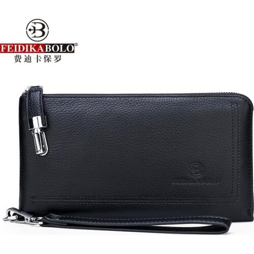 FEIDIKABOLO Real Leather Man Wallet New Fashion Mens Clutch Bag Quality Leather Wallet Casual Business Man Purse Dropshipping