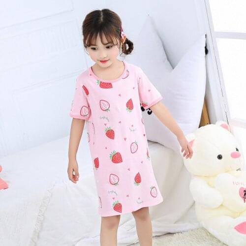 New Spring Summer Cotton Nightdress Girl Short Sleeved Pajamas Cotton Dress Girls Home Service Sleeping Dress
