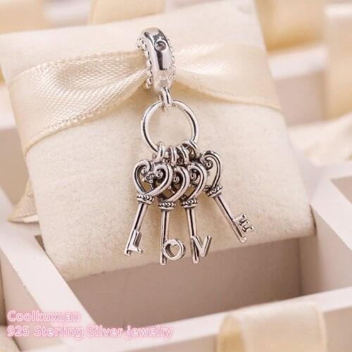 Autumn 925 Sterling Silver Keys of Love Dangle Charm, Red CZ & Multi-Colored Crystals Fit Original Brand Charms Bracelet