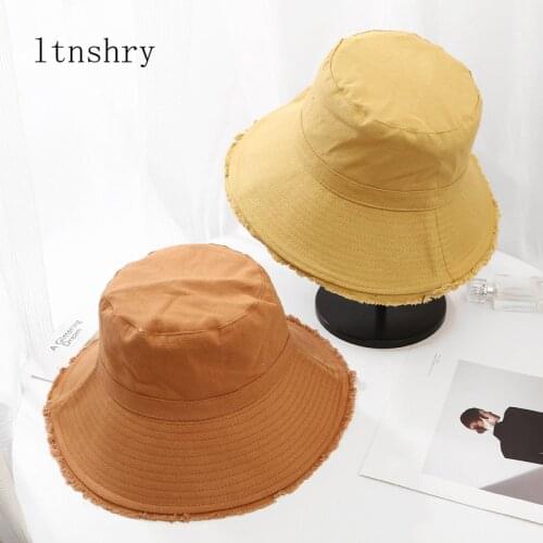2021 Spring Summer Women Solid Color Bucket Hat Big Brim Hats Cotton Fisherman Fishing Hunting Cap Outdoor Sun hats Sunscreen