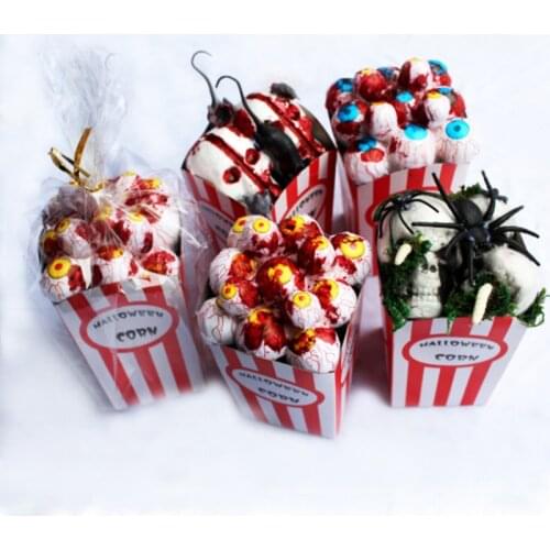 Halloween simulation popcorn bar party company family venue layout props tricky foam eyeball spider mouse popcorn decor supplies