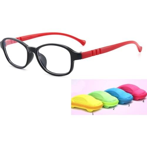 With Case Boy Girl Game Reading Computer Protective Goggle Fashion Children Glasses Plain Kids Round Anti Blue Light Eyewear