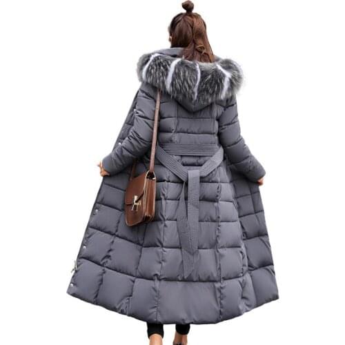 Warm Down Coats Female Winter Jacket Down Jackets Women Parkas Long 2021 New Arrival Fur Collar Hooded Zippers Belt