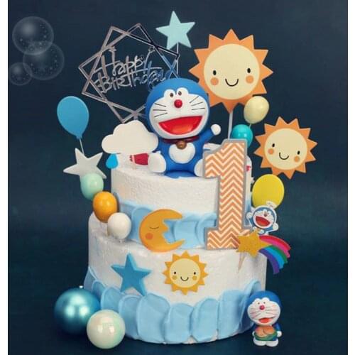 Anime Doraemon Nobita cake decoration Doraemon cloud happy birthday cake topper for baby show birthday party supplie