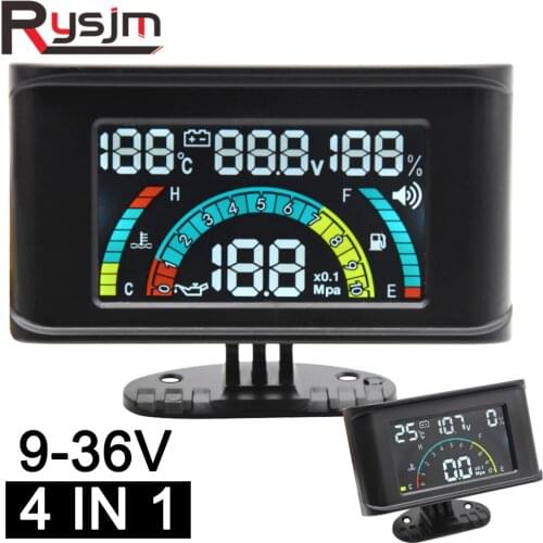 Volt meter car 12V24V 4 In 1 LCD Digital Voltmeter Water Temp Fuel Oil Pressure Gauge + Sensor 1/8 NPT for auto Truck Excavator