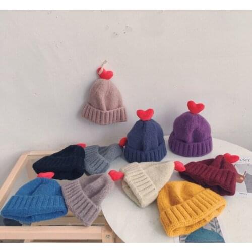 Heart Knitted Caps Children Boys Girls Beanies Autumn Winter Warm Ears Protection Hat Korean Style Kids Headdress Hat