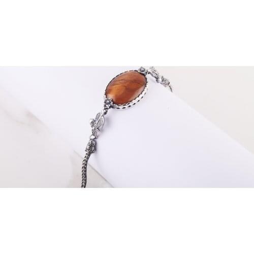 UM US JEWELRY Tiger 'S Eye Gemstone 925 Sterling Silver Bracelet