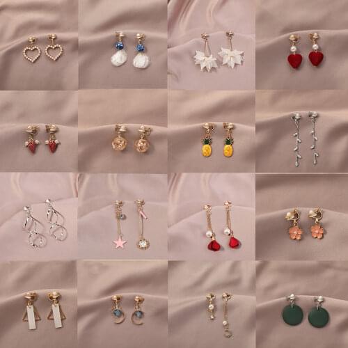 New Fashion Women Korean Geometric Pearl Geometric Long Clip on Earrings For Women Fashion Party No Pierced Earrings