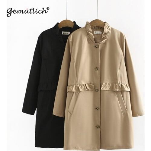 GEMUTLICH Big Size Women Trench Coat Casual Ruffles Autumn Loose Outwear Windproof Jacket Windbreaker XL-4XL New 2021