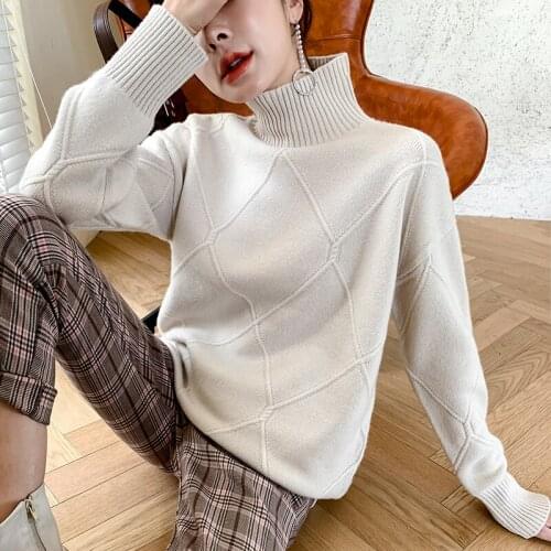 Hot Sale Turtleneck Loose Women Sweaters 100% Australian Wool Knitted Pullovers 4Colors Thick Warm Jumpers Female Knitwears