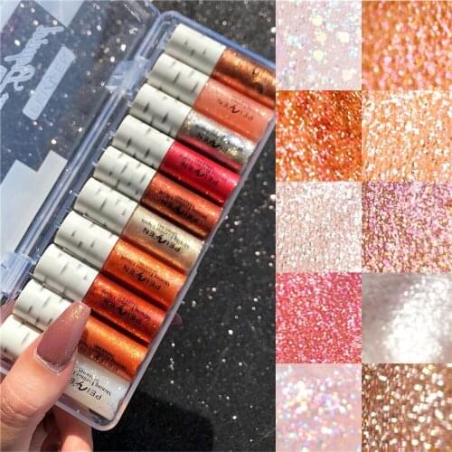 10PCS/SET Glitter Liquid Eyeshadow Makeup Shimmer Diamond Eyeshadow Maquiagem Completa Shiny Cream Metallic Eyeshadow Cosmetic