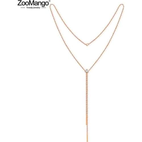 ZooMango Brand Fashion Long Stainless Steel Pendant Necklaces Jewelry For Ladies Classic Rose Gold Color Chain Necklace ZN17070