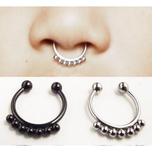 1 Pieces 1.2mm Surgical Stainless Steel Circular Barbells Horseshoe Nose Ring CBR Fake Nose Ring Clip Nose Septum Clicker