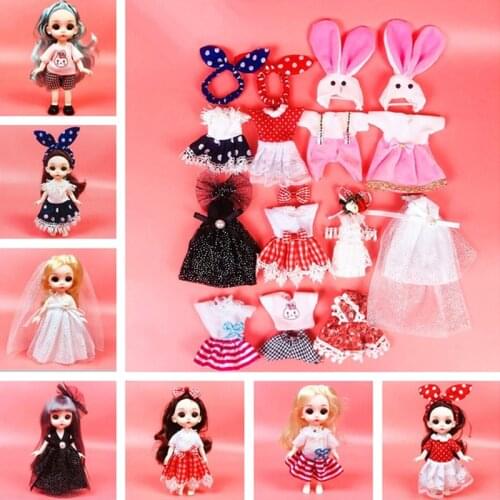 11PCS 16cm Bjd Doll Clothes Gifts For Children Dress Up Fashion Doll Clothes Skirt Suit Kids Girls DIY Toys Doll Accessories