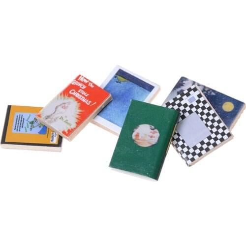6pcs/lot Miniature Dollhouse Books Classic Pretend Play Furniture Toys 1/12 Colorful Wooden Creative Cute Gifts for Children