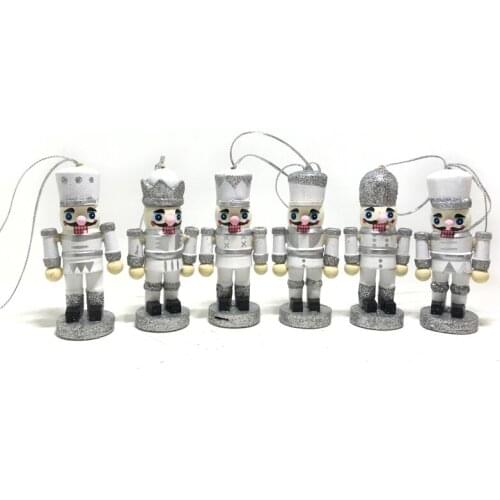6CM Silver Nutcracker Puppets Toy Doll Christmas Tree Pendant Soldier Wood Puppets for Children Christmas Gift 6pcs/Set ht178