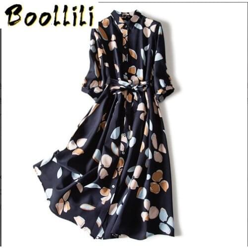 95% Real Silk Spring Vintage Dress Women Clothes Elegant Maxi Dress 2020 Ladies Dresses High Quality Print Dress Vestidos