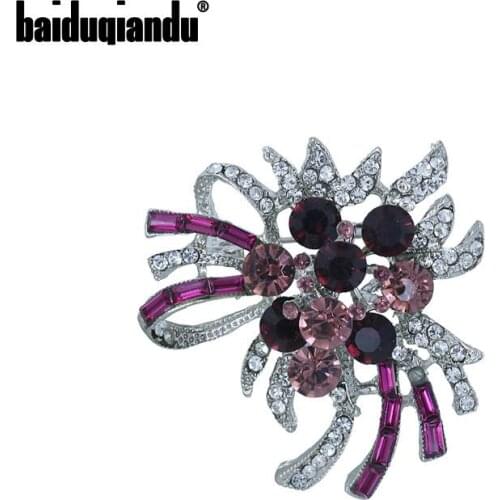 Baiduqiandu Purple and Clear Crystal Flower Brooches Hijab Pins for Women Accessories Jewelry