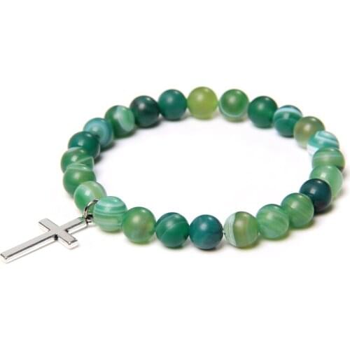 Charm Natural Stone Bracelet Cross Strip Agates Matte Beads Bracelet Handmade Men Women Prayer Fitness Couple Yoga Jewelry Gift