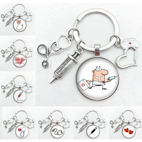 25mm Handmade Nurse Medical Syringe Stethoscope Key Chain Key Ring Keep Calm And Nurse In Key Ring Holder Gift To Doctor Nurse