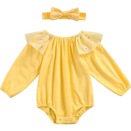 Toddler Baby Romper Autumn Floral Printed Newborn Baby Girl Clothes Cotton Spring Jumpsuit Infant Outfits 2pcs With Hairband