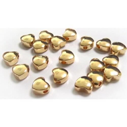 JFE42 New Wholesale 100pcs Romantic Heart Spacer Beads Accessories Gold Electroplated Bead Women Fashion DIY Jewerly Finding