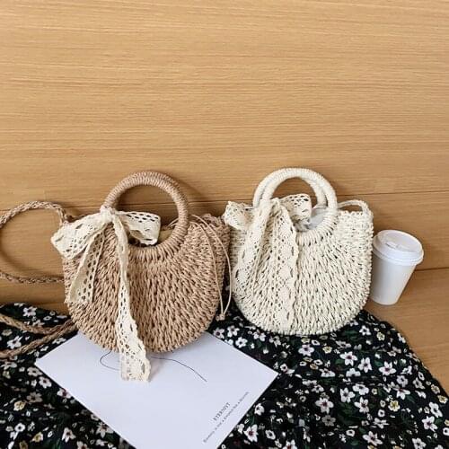 Small Fresh Bag Women 's 2021 New All -Matching Internet Celebrity Woven Bag Western Style Lace Ribbon Straw Handbag Summer