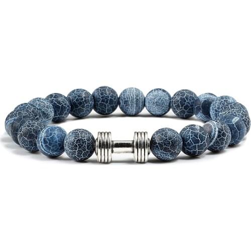 Wristband Frosted Elastic Rope Beaded Adjustable Bracelet Mens and Womens Bracelet Dumbbell Mens Fashion Yoga Jewelry