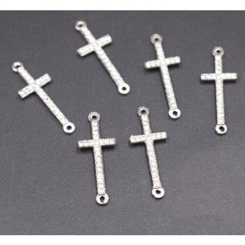 10pcs Handmade Rhinestone Mini Catholic Cross Connector Popular Earrings Bracelet Metal Accessories DIY Charms Jewelry Findings