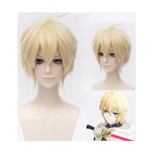 High Quality Seraph of the end Mikaela Hyakuya Wigs 30cm Short Heat Resistant Synthetic Hair Perucas Cosplay Wig + Wig Cap