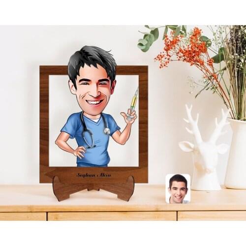 Personalized Men 'S Doctor Caricature Of Wooden STANDING 3D Biblo-3