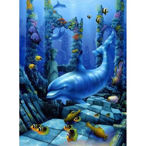 Full diamond embroidery dolphin 5D cross stitch crystal mosaic diamond painting Underwater World sets unfinish decorative BY890