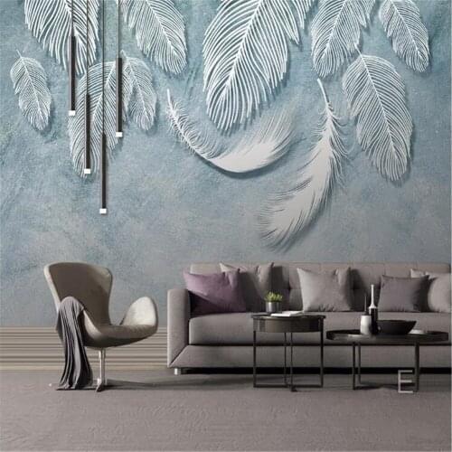 Milofi professional custom wallpaper mural modern minimalist fashion color white feather texture art TV background wall